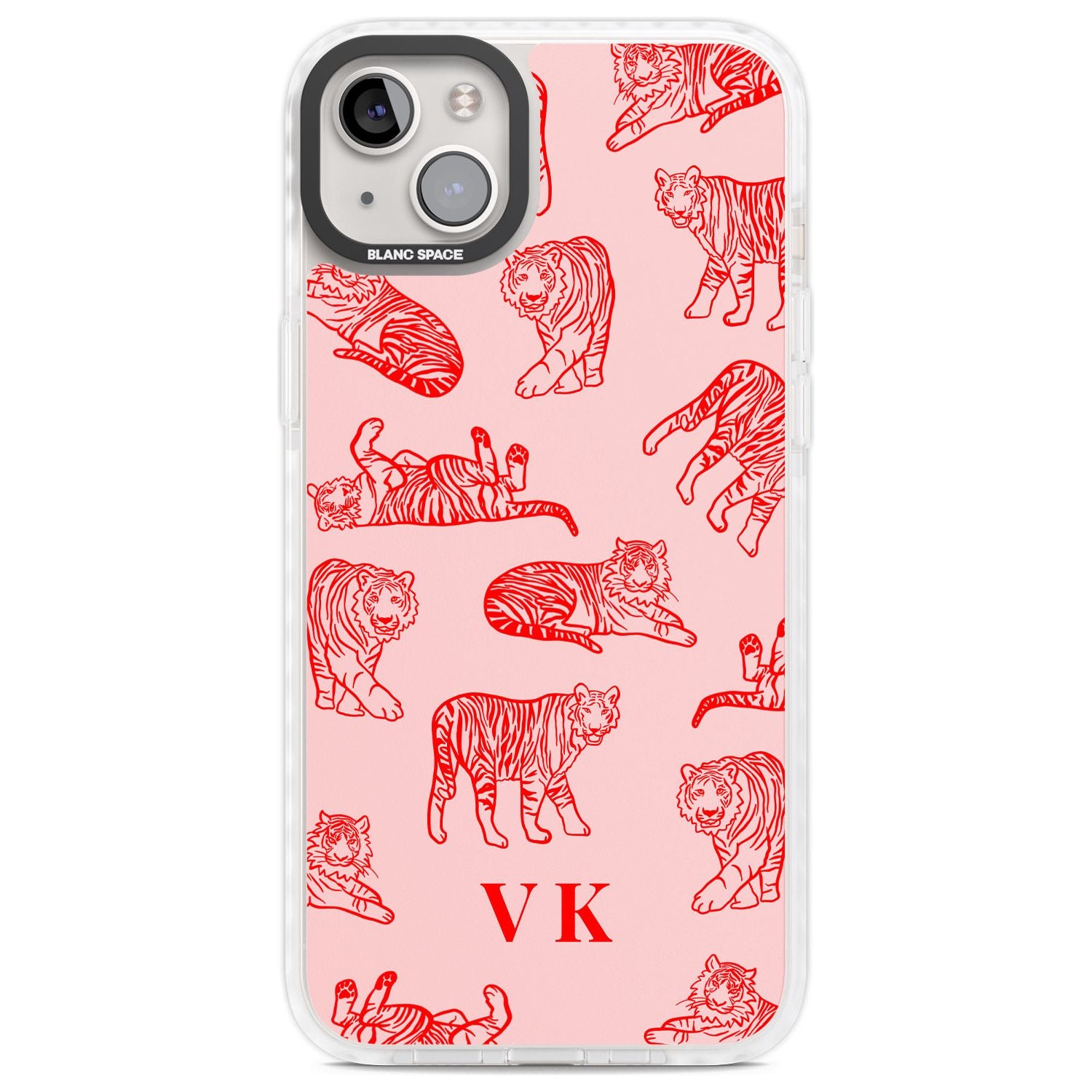 Personalised Red Tiger Outlines on Pink Custom Phone Case iPhone 14 Plus / Impact Case Blanc Space
