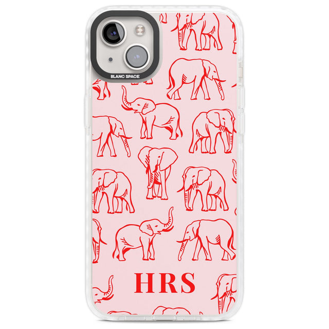 Personalised Red Elephant Outlines on Pink Custom Phone Case iPhone 14 Plus / Impact Case Blanc Space