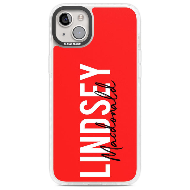 Personalised Bold Name: Red Custom Phone Case iPhone 14 Plus / Impact Case Blanc Space
