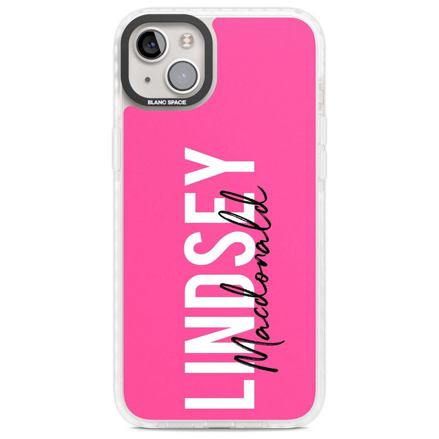 Personalised Bold Name: Pink Custom Phone Case iPhone 14 Plus / Impact Case Blanc Space