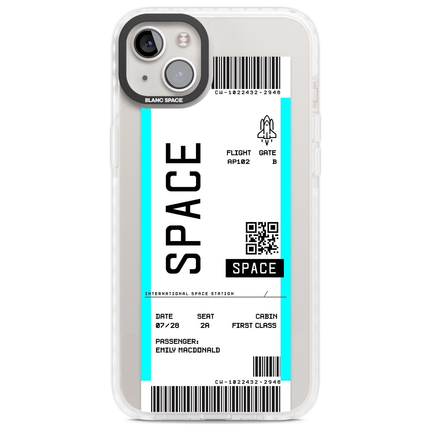 Personalised Space Space Travel Ticket Custom Phone Case iPhone 14 Plus / Impact Case Blanc Space