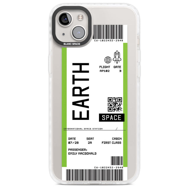 Personalised Earth Space Travel Ticket Custom Phone Case iPhone 14 Plus / Impact Case Blanc Space
