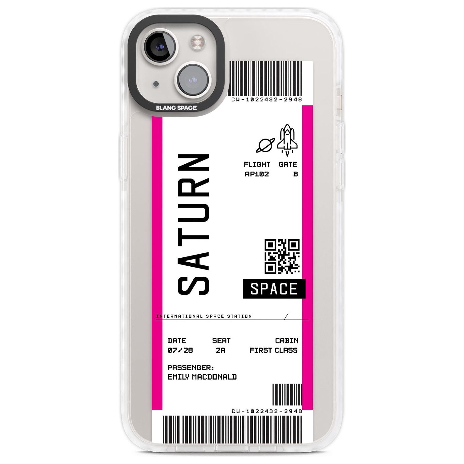 Personalised Saturn Space Travel Ticket Custom Phone Case iPhone 14 Plus / Impact Case Blanc Space