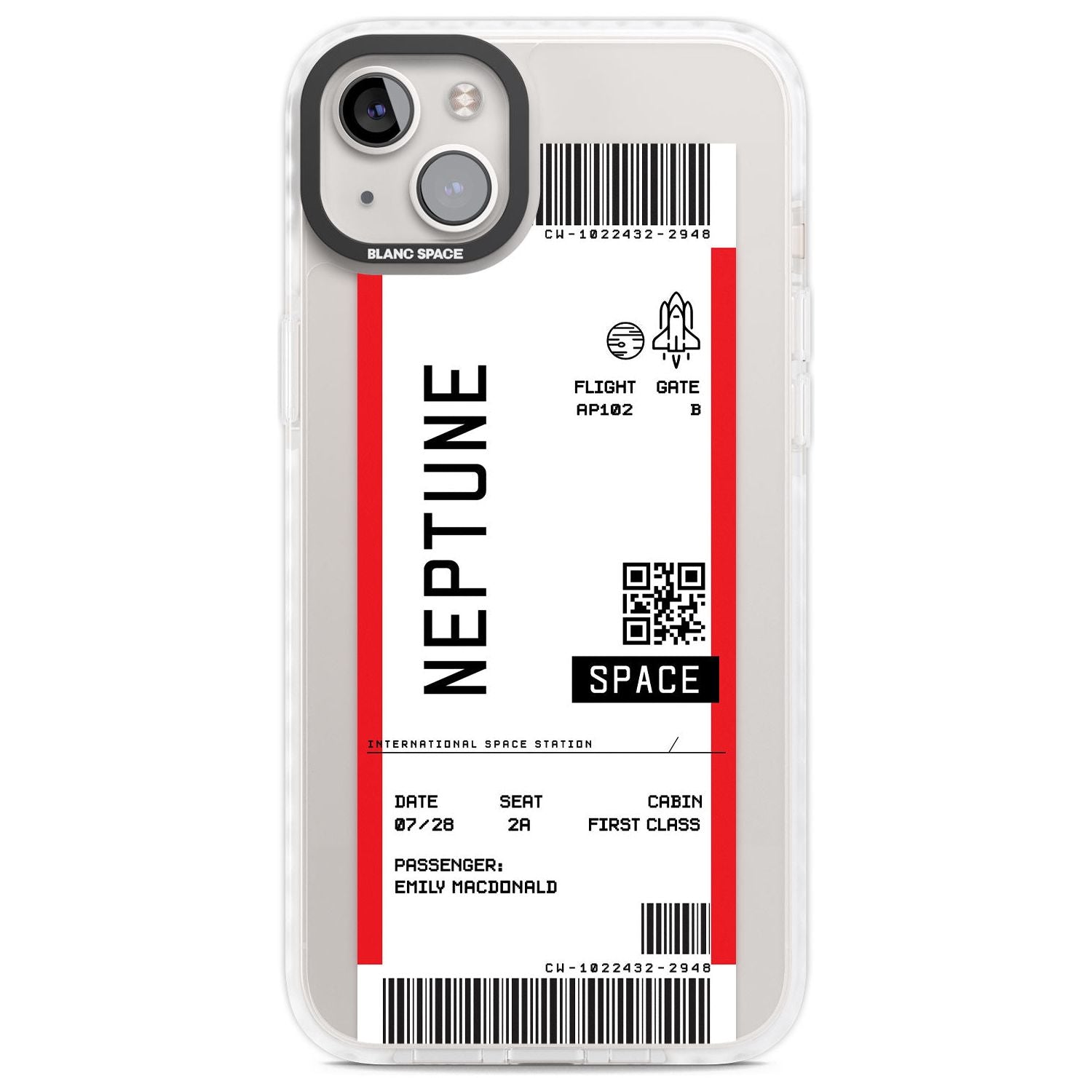 Personalised Neptune Space Travel Ticket Custom Phone Case iPhone 14 Plus / Impact Case Blanc Space