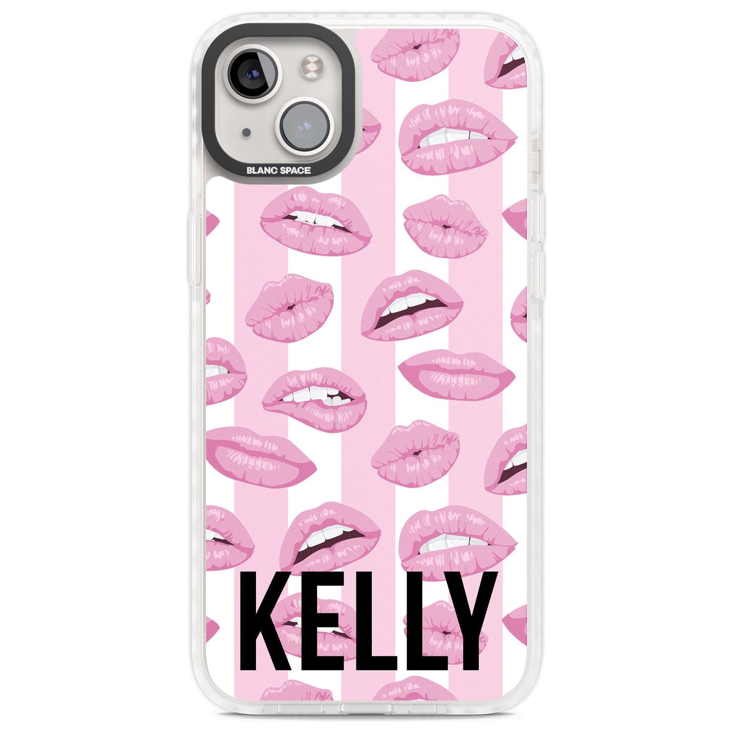 Personalised Pink Stripes & Lips Custom Phone Case iPhone 14 Plus / Impact Case Blanc Space