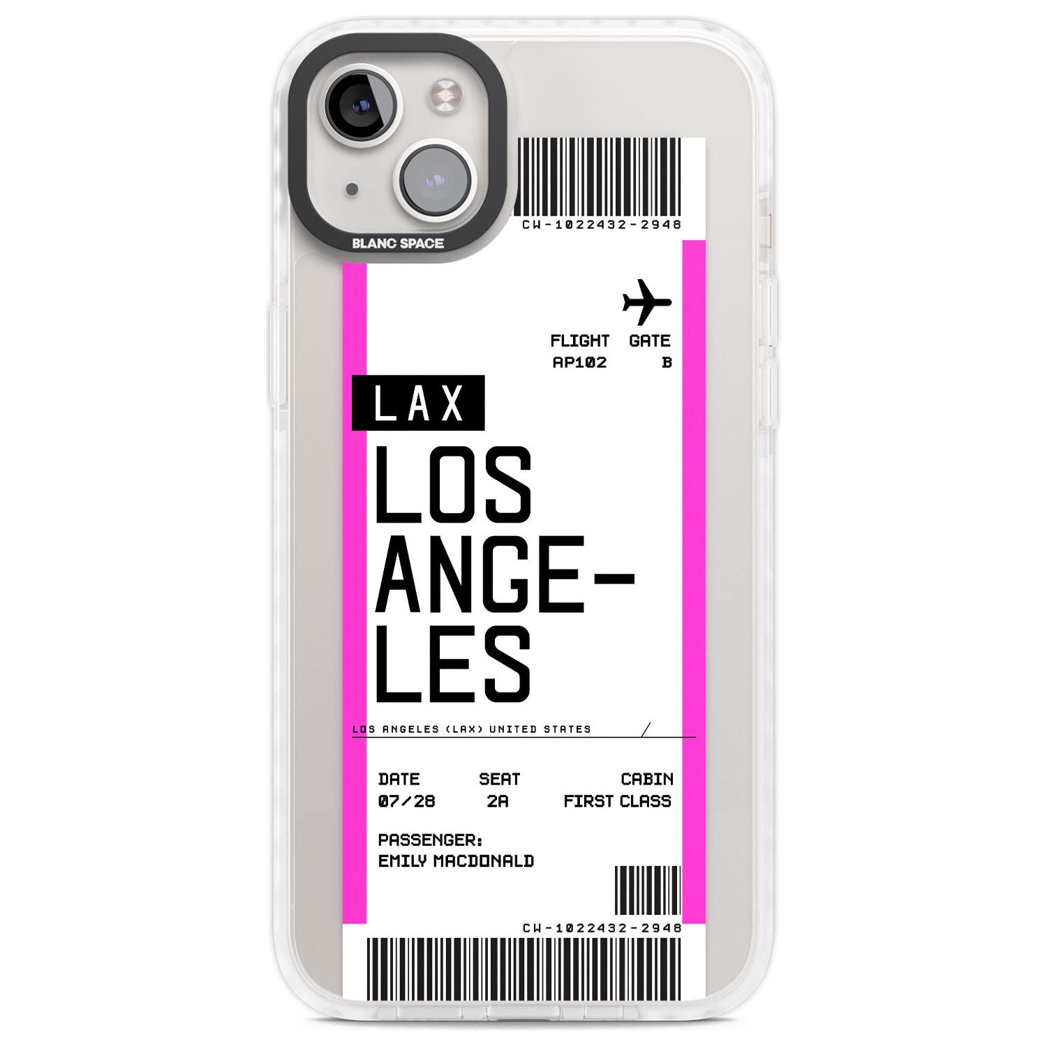 Personalised Los Angeles Boarding Pass Custom Phone Case iPhone 14 Plus / Impact Case Blanc Space
