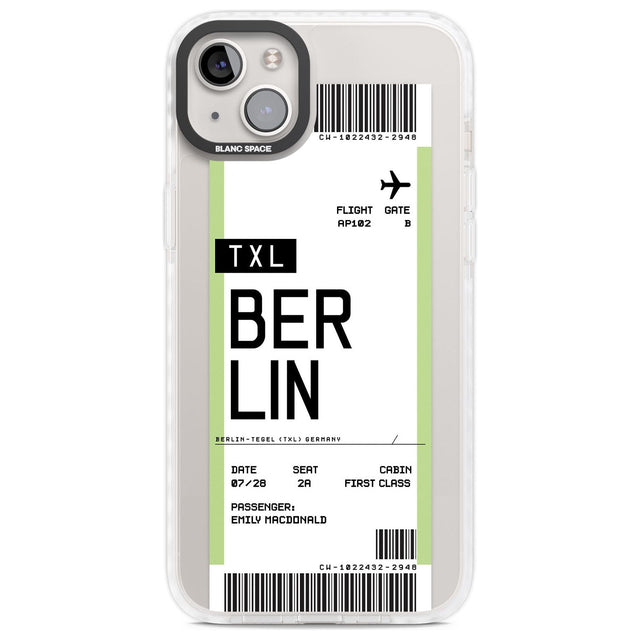 Personalised Berlin Boarding Pass Custom Phone Case iPhone 14 Plus / Impact Case Blanc Space