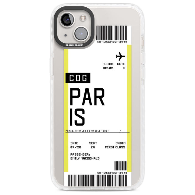 Personalised Paris Boarding Pass Custom Phone Case iPhone 14 Plus / Impact Case Blanc Space
