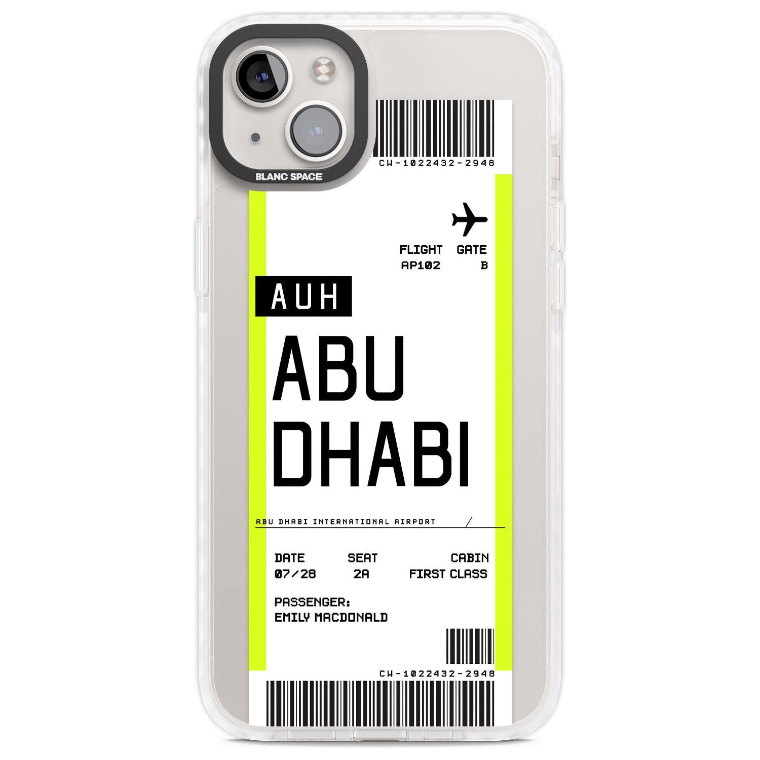 Personalised Abu Dhabi Boarding Pass Custom Phone Case iPhone 14 Plus / Impact Case Blanc Space