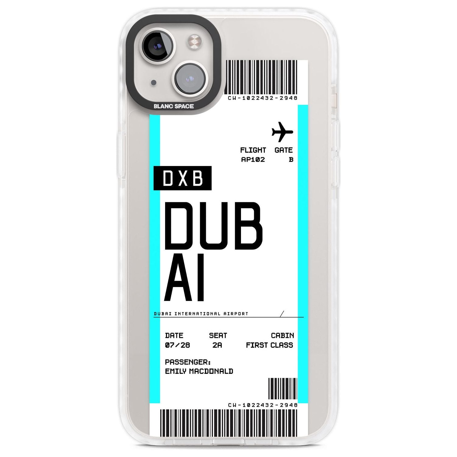 Personalised Dubai Boarding Pass Custom Phone Case iPhone 14 Plus / Impact Case Blanc Space