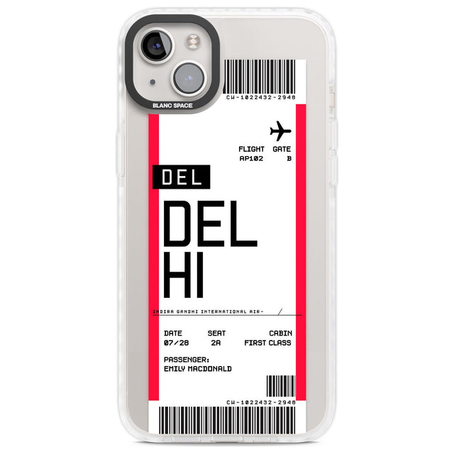 Personalised Delhi Boarding Pass Custom Phone Case iPhone 14 Plus / Impact Case Blanc Space