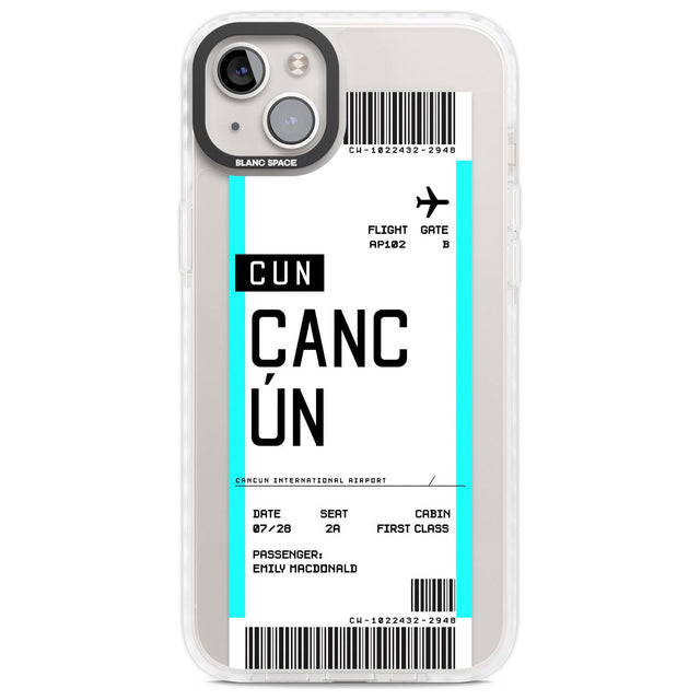 Personalised Cancún Boarding Pass Custom Phone Case iPhone 14 Plus / Impact Case Blanc Space
