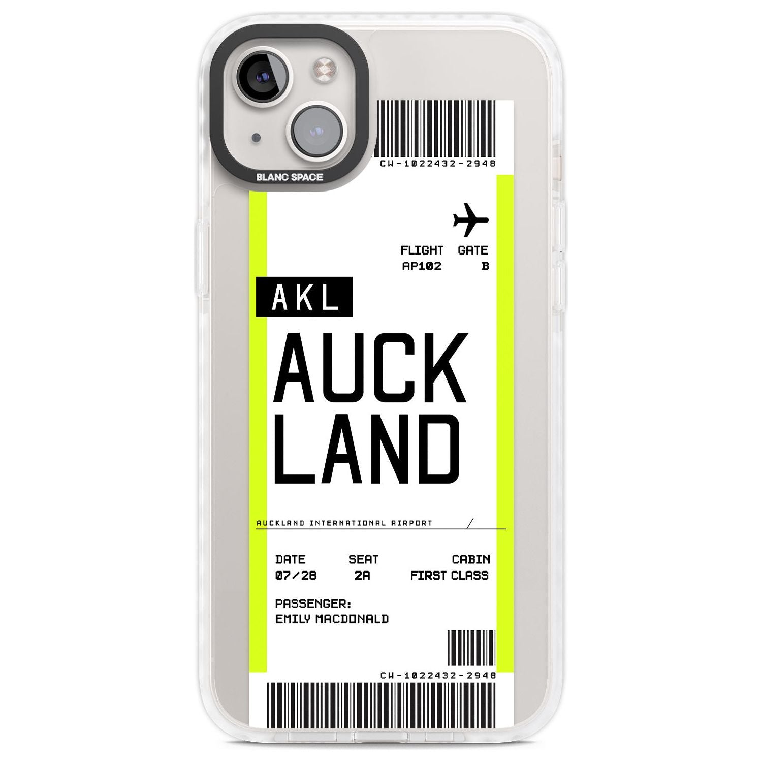 Personalised Auckland Boarding Pass Custom Phone Case iPhone 14 Plus / Impact Case Blanc Space