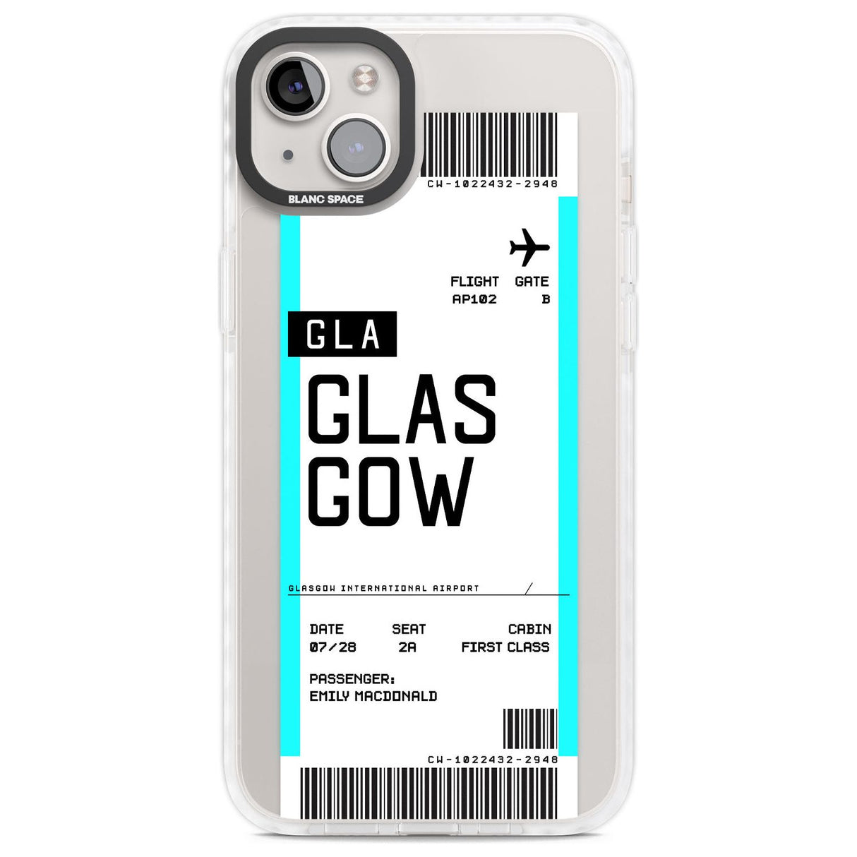 Personalised Glasgow Boarding Pass Custom Phone Case iPhone 14 Plus / Impact Case Blanc Space