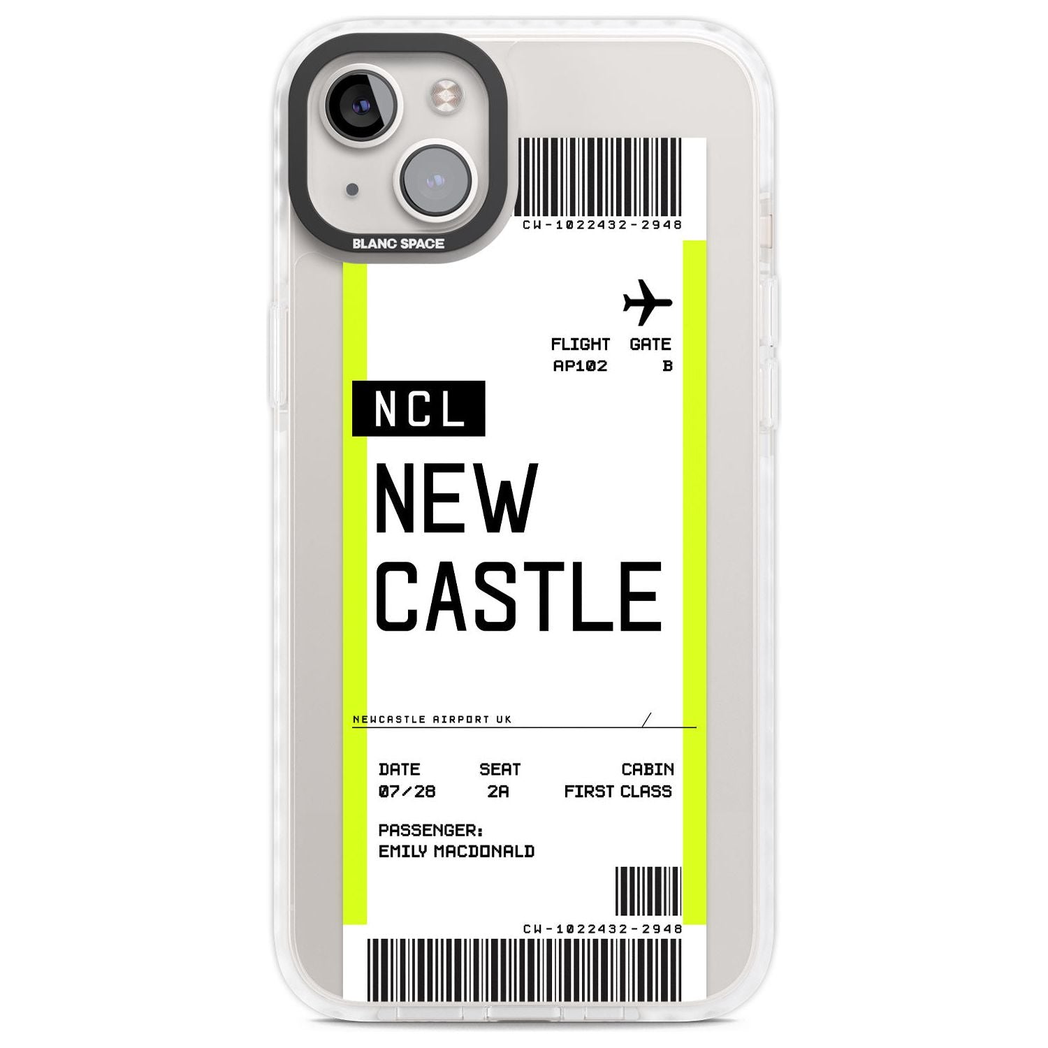 Personalised Newcastle Boarding Pass Custom Phone Case iPhone 14 Plus / Impact Case Blanc Space