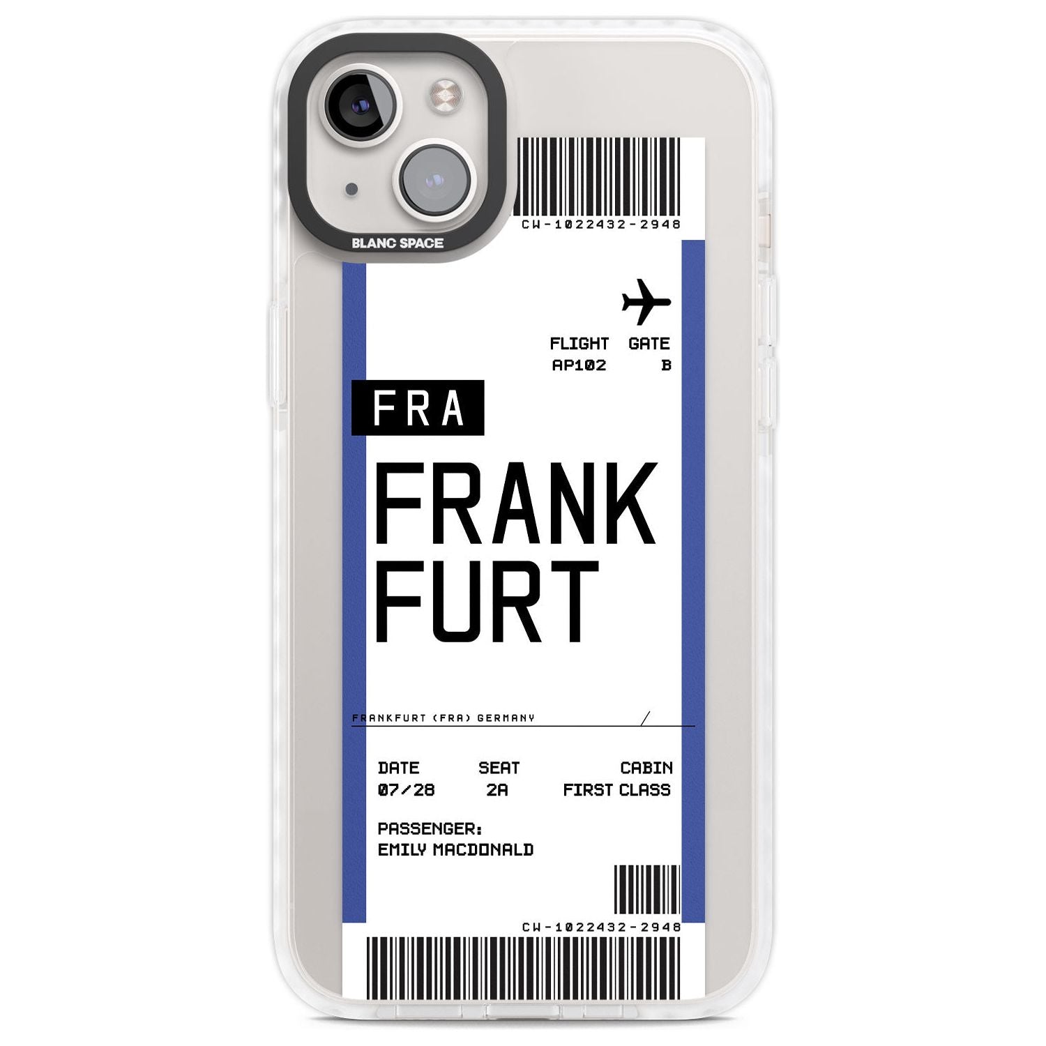 Personalised Frankfurt Boarding Pass Custom Phone Case iPhone 14 Plus / Impact Case Blanc Space