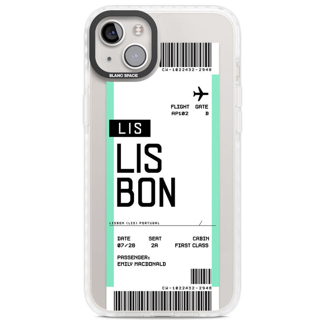 Personalised Lisbon Boarding Pass Custom Phone Case iPhone 14 Plus / Impact Case Blanc Space
