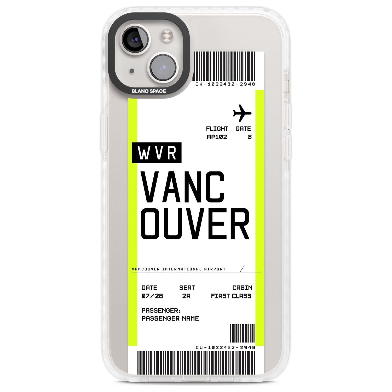 Personalised Vancouver Boarding Pass Custom Phone Case iPhone 14 Plus / Impact Case Blanc Space