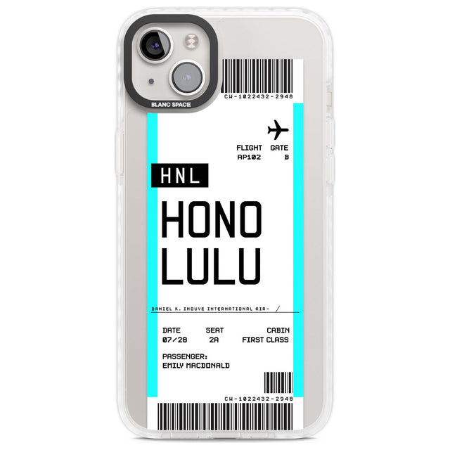Personalised Honolulu Boarding Pass Custom Phone Case iPhone 14 Plus / Impact Case Blanc Space