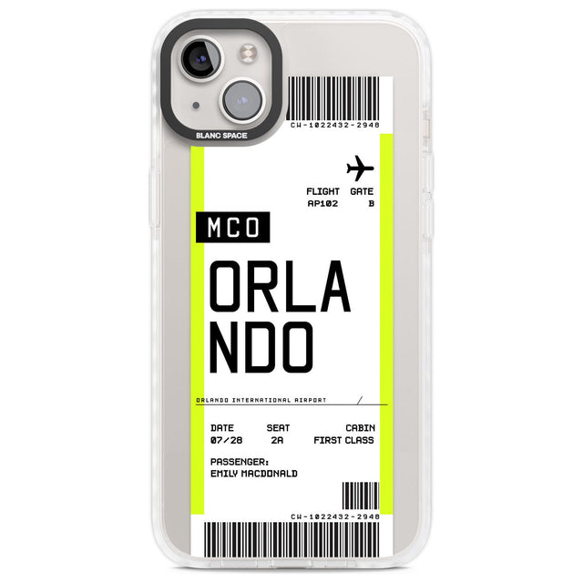 Personalised Orlando Boarding Pass Custom Phone Case iPhone 14 Plus / Impact Case Blanc Space