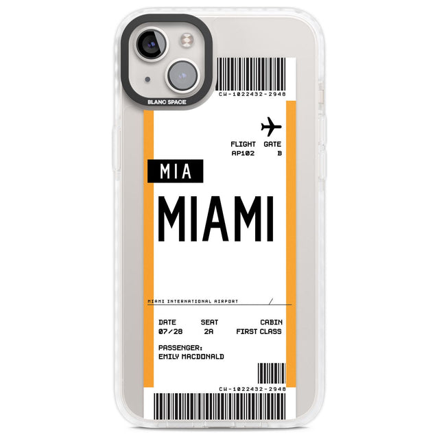 Personalised Miami Boarding Pass Custom Phone Case iPhone 14 Plus / Impact Case Blanc Space