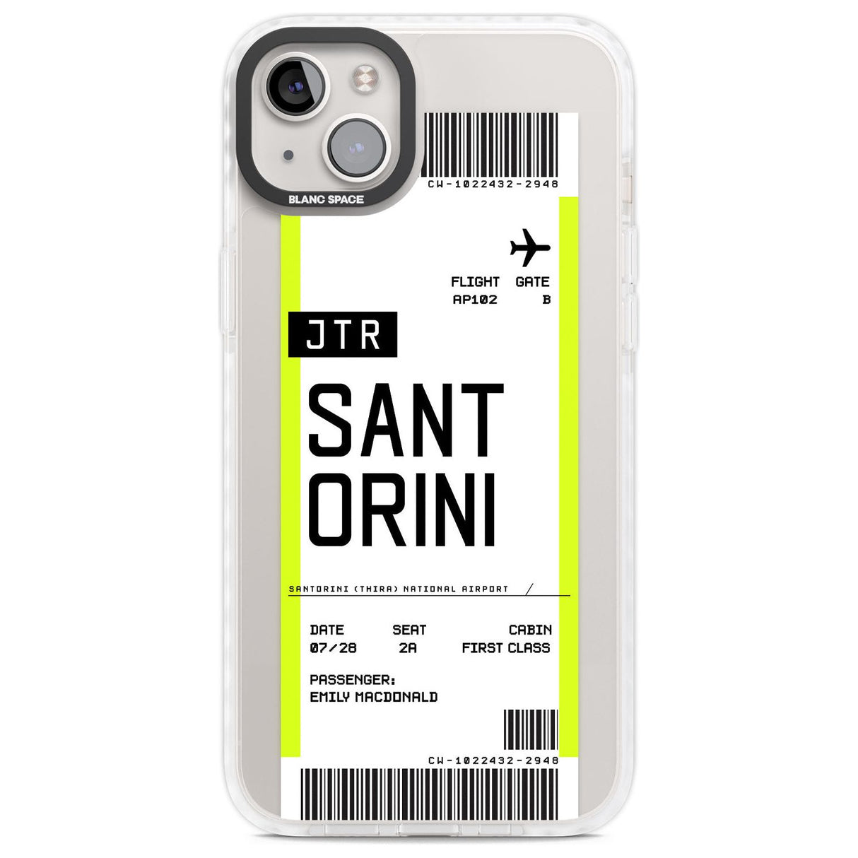 Personalised Santorini Boarding Pass Custom Phone Case iPhone 14 Plus / Impact Case Blanc Space