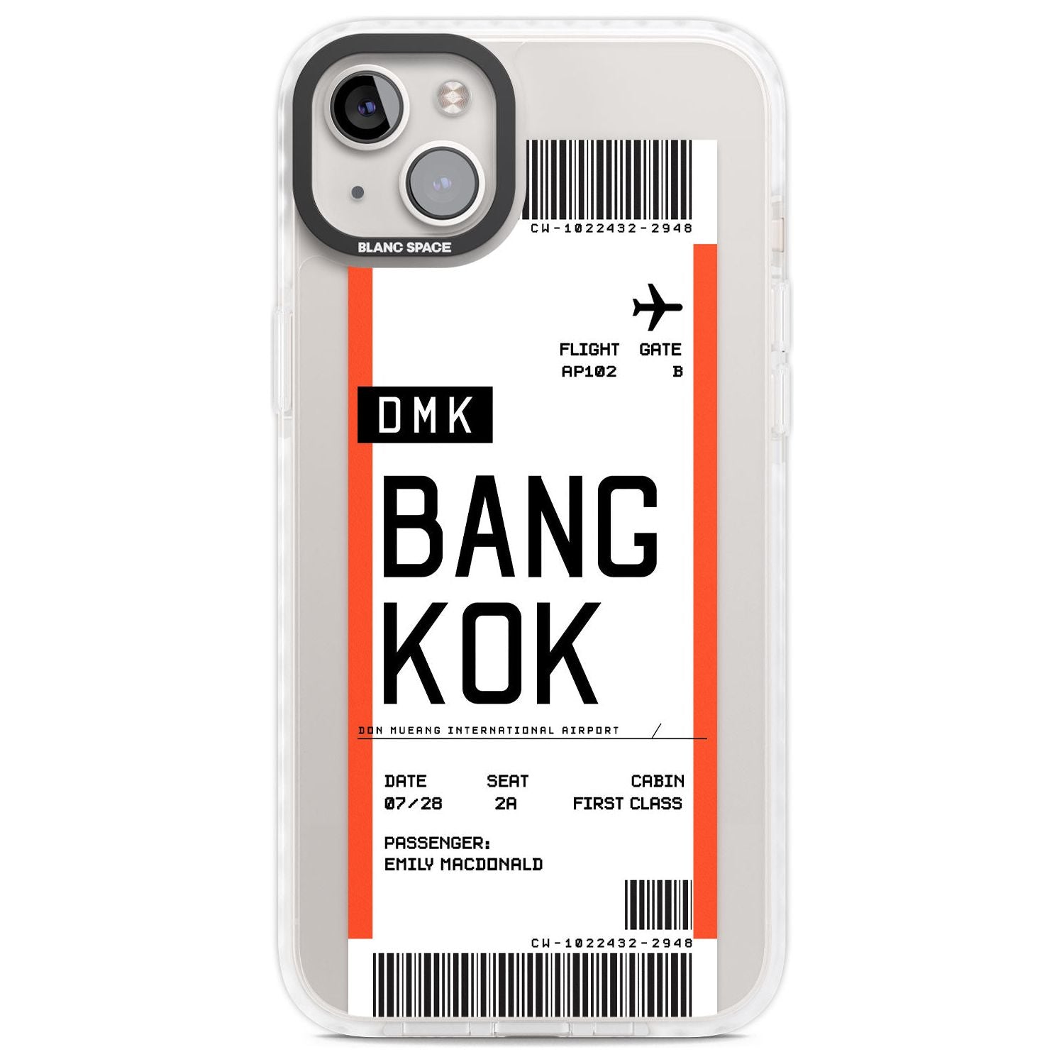 Personalised Bangkok Boarding Pass Custom Phone Case iPhone 14 Plus / Impact Case Blanc Space