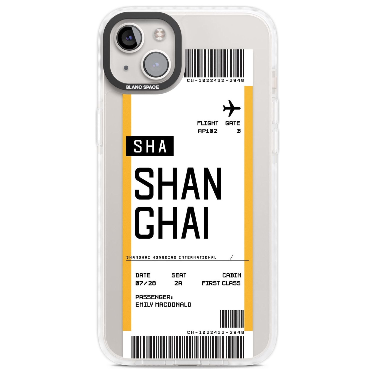 Personalised Shangai Boarding Pass Custom Phone Case iPhone 14 Plus / Impact Case Blanc Space
