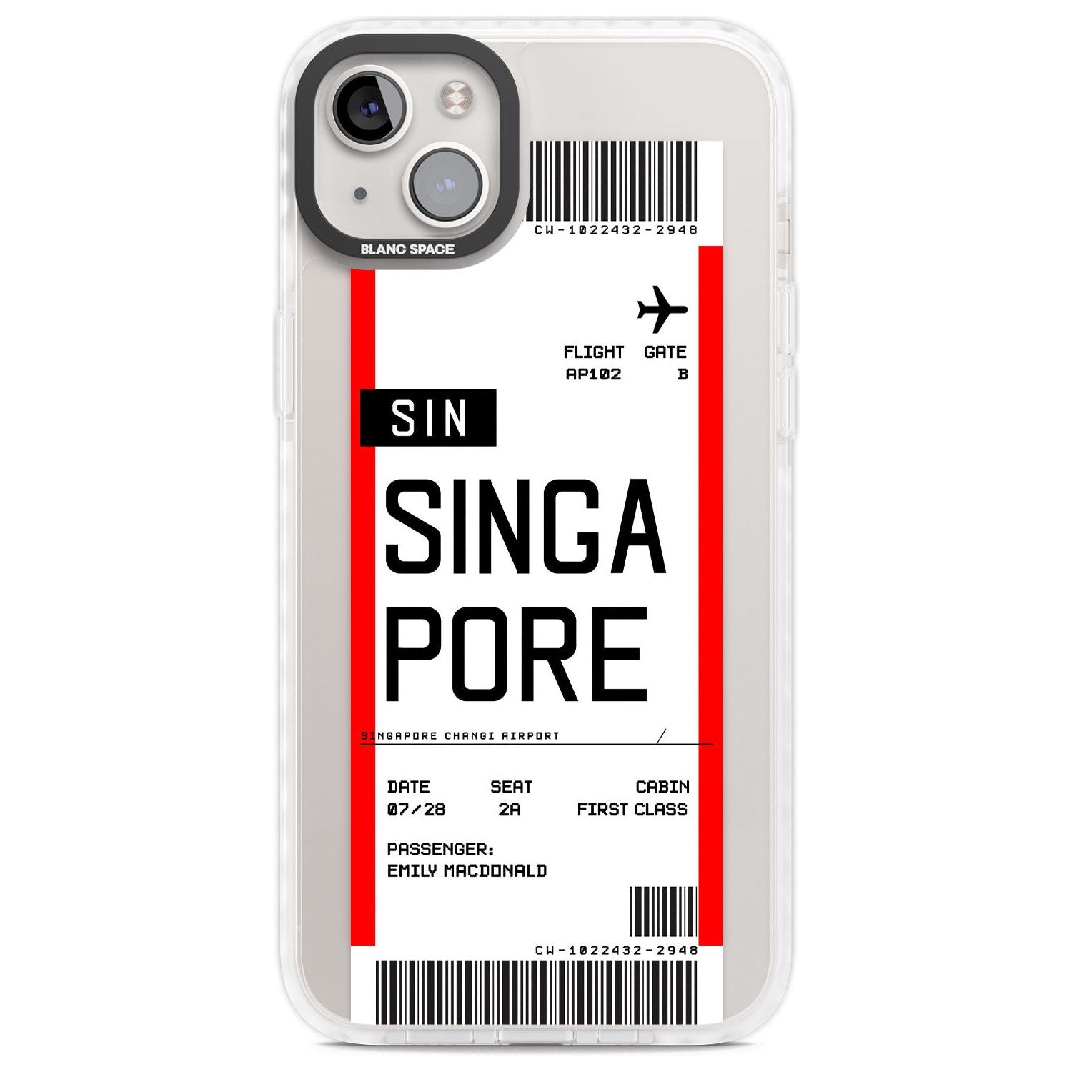 Personalised Singapore Boarding Pass Custom Phone Case iPhone 14 Plus / Impact Case Blanc Space