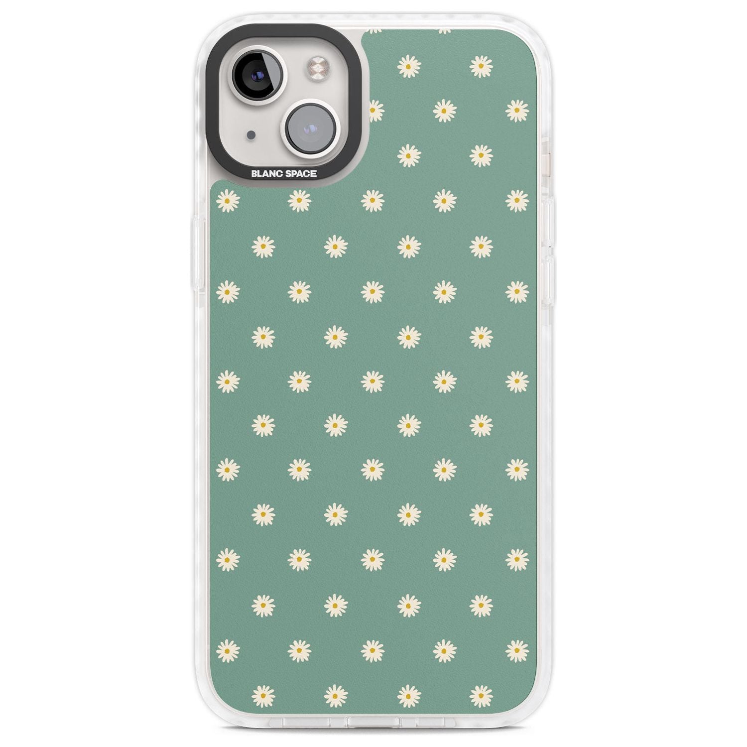 Daisy Pattern Teal Cute Floral Phone Case iPhone 14 Plus / Impact Case Blanc Space