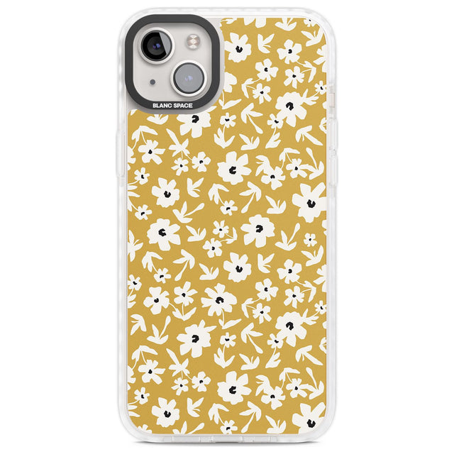 Floral Print on Mustard Cute Floral Phone Case iPhone 14 Plus / Impact Case Blanc Space