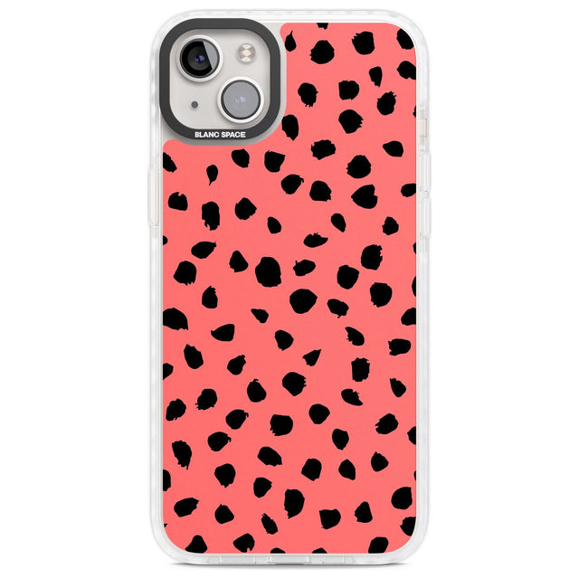 Black on Salmon Pink Dalmatian Polka Dot Spots Phone Case iPhone 14 Plus / Impact Case Blanc Space