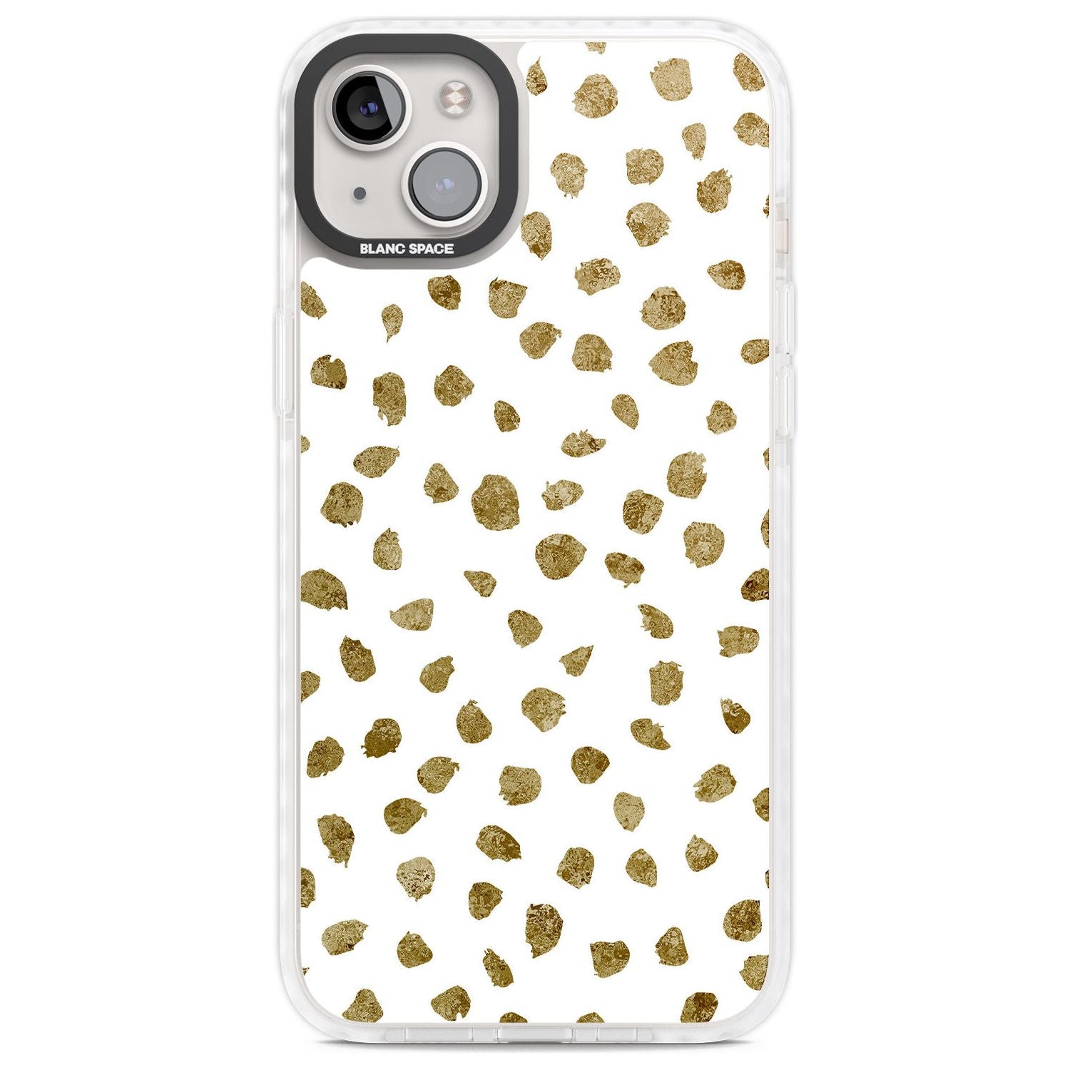 Gold Look on White Dalmatian Polka Dot Spots Phone Case iPhone 14 Plus / Impact Case Blanc Space