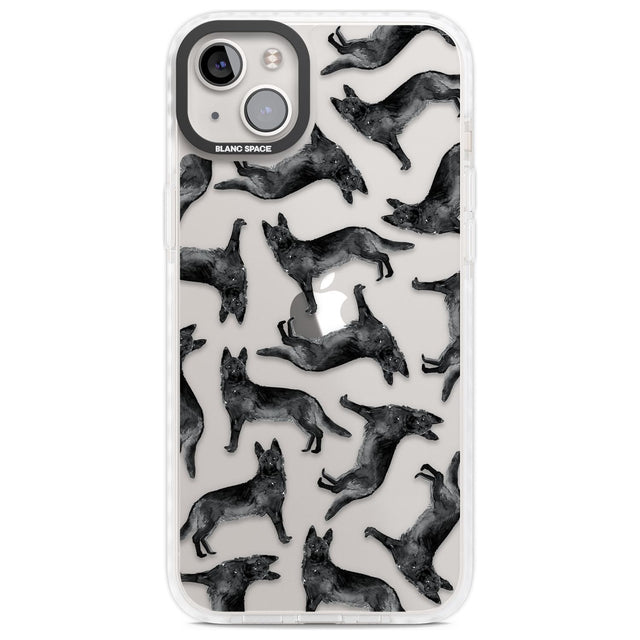 German Shepherd (Black) Watercolour Dog Pattern Phone Case iPhone 14 Plus / Impact Case Blanc Space