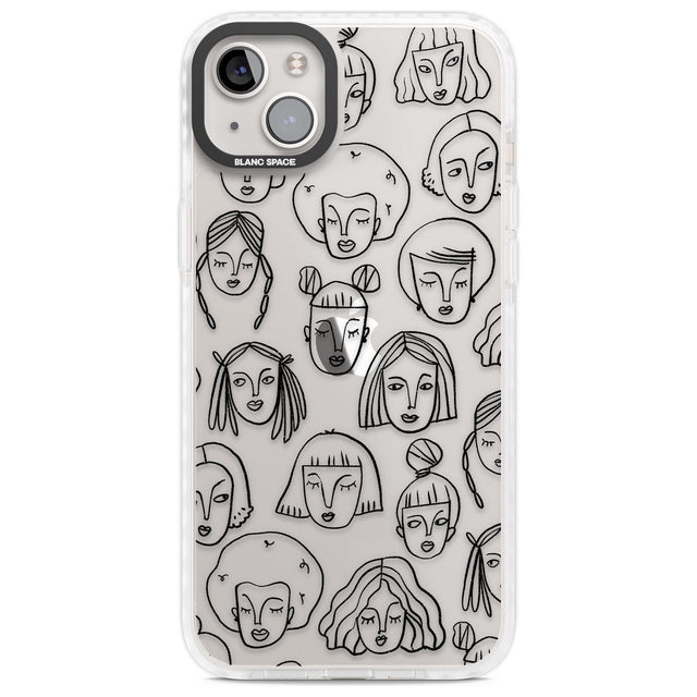 Girl Portrait Doodles Phone Case iPhone 14 Plus / Impact Case Blanc Space