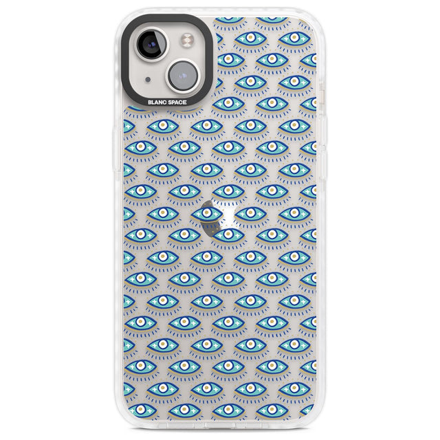 Eyes & Crosses (Clear) Psychedelic Eyes Pattern Phone Case iPhone 14 Plus / Impact Case Blanc Space