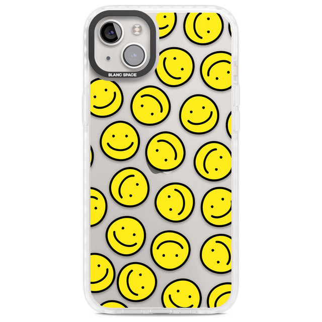 Happy Face Clear Pattern Phone Case iPhone 14 Plus / Impact Case Blanc Space