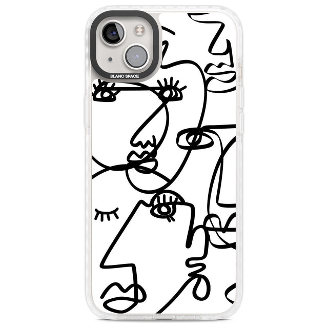 Abstract Continuous Line Faces Black on White Phone Case iPhone 14 Plus / Impact Case Blanc Space