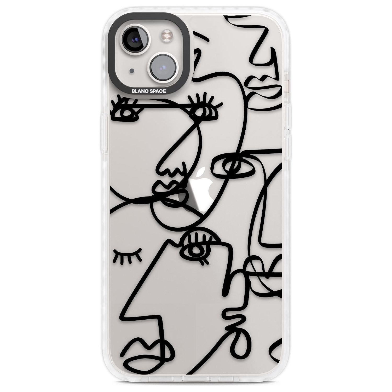 Abstract Continuous Line Faces Black on Clear Phone Case iPhone 14 Plus / Impact Case Blanc Space
