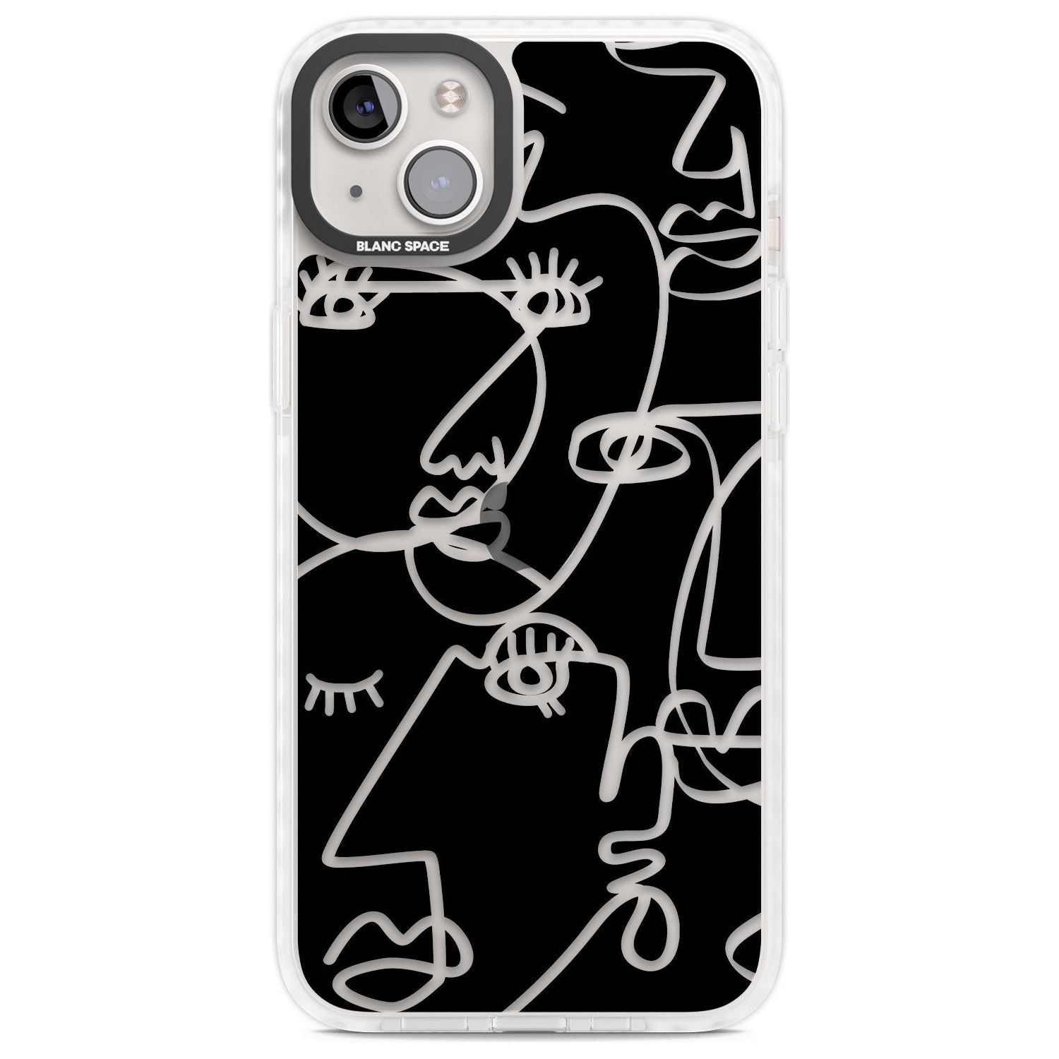 Abstract Continuous Line Faces Clear on Black Phone Case iPhone 14 Plus / Impact Case Blanc Space
