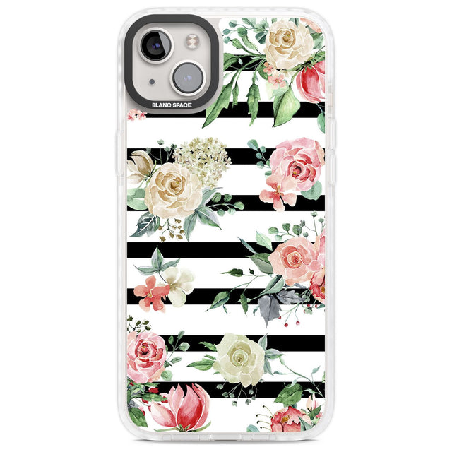 Bold Stripes & Flower Pattern Phone Case iPhone 14 Plus / Impact Case Blanc Space