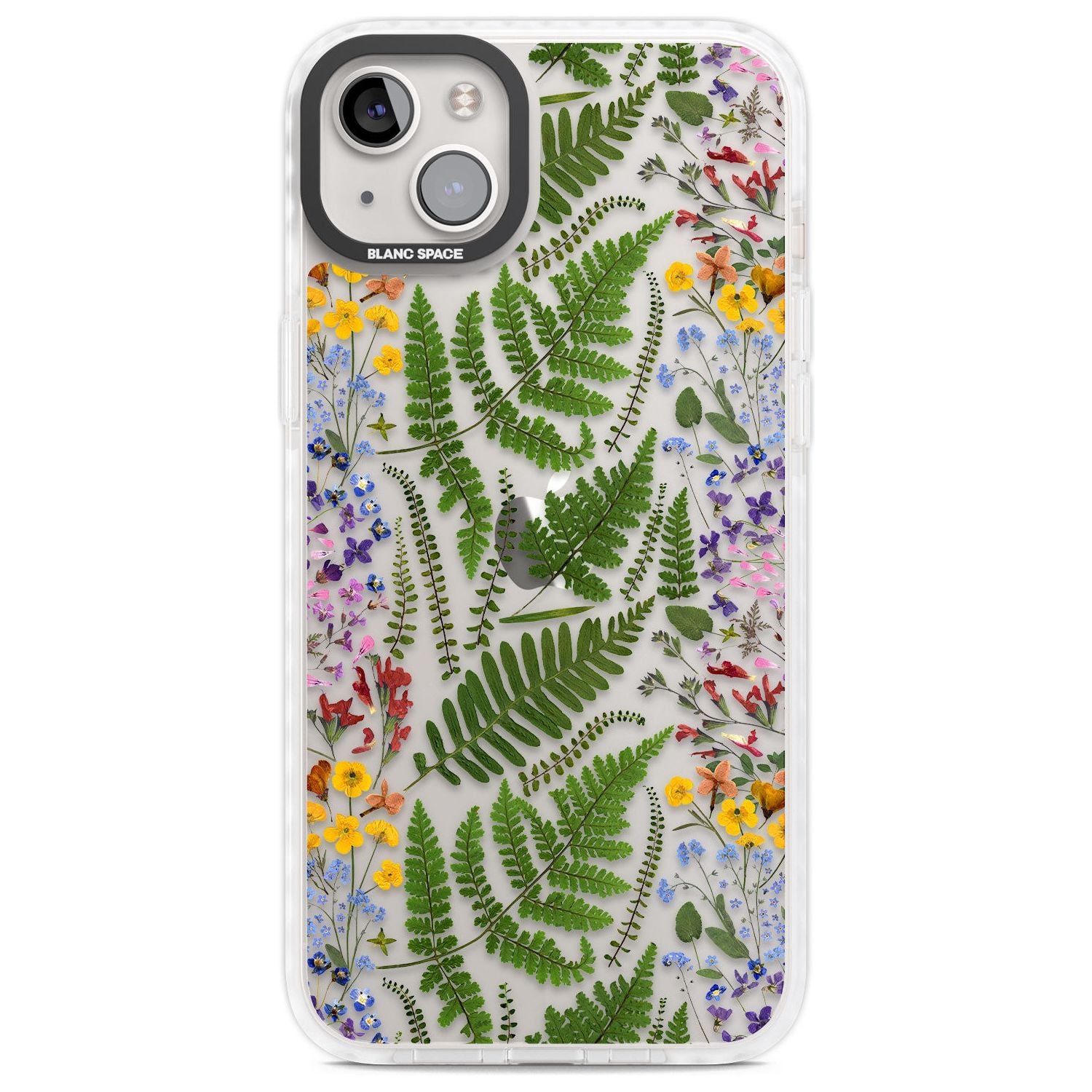 Busy Floral and Fern Design Phone Case iPhone 14 Plus / Impact Case Blanc Space