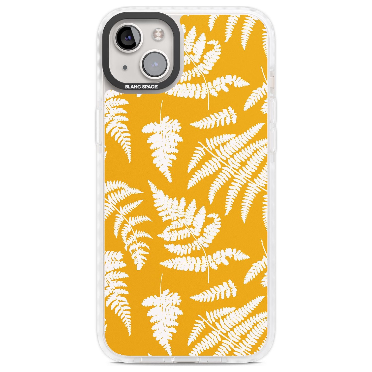 Fern Pattern on Yellow Phone Case iPhone 14 Plus / Impact Case Blanc Space