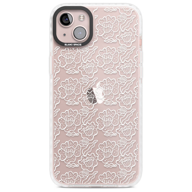 Funky Floral Patterns White on Clear Phone Case iPhone 14 Plus / Impact Case Blanc Space