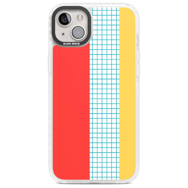 Abstract Grid Red, Blue, Yellow Phone Case iPhone 14 Plus / Impact Case Blanc Space