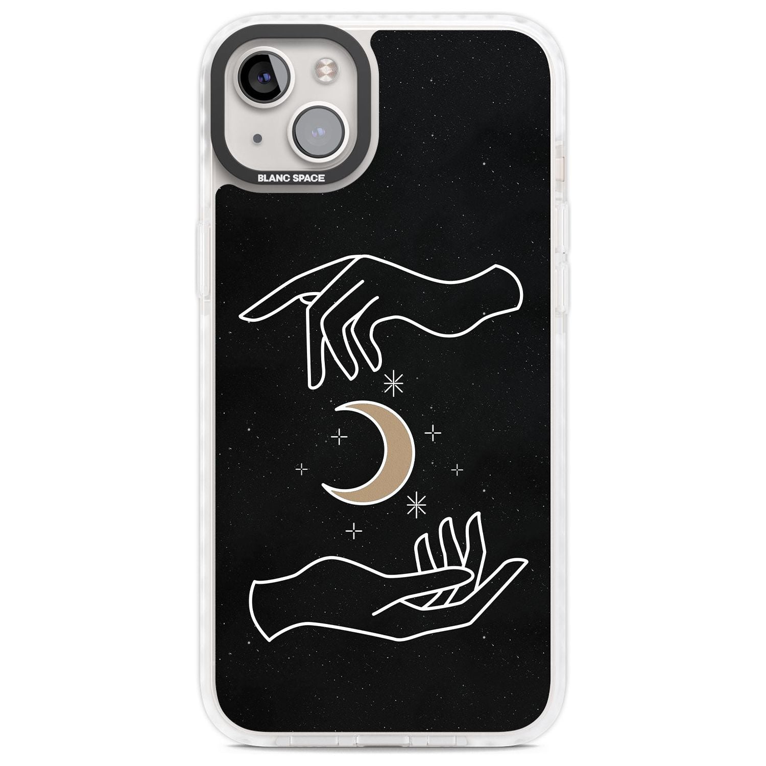 Hands Surrounding Moon Phone Case iPhone 14 Plus / Impact Case Blanc Space