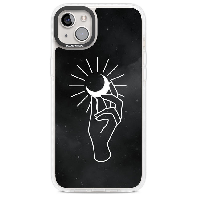 Hand Holding Moon Phone Case iPhone 14 Plus / Impact Case Blanc Space