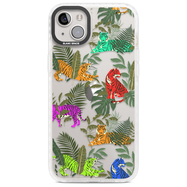 Colourful Tiger Jungle Cat Pattern Phone Case iPhone 14 Plus / Impact Case Blanc Space