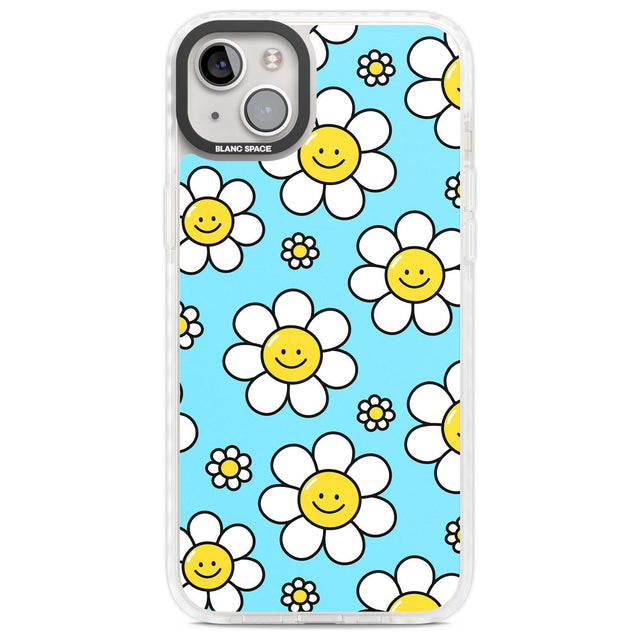 Daisy Faces Kawaii Pattern Phone Case iPhone 14 Plus / Impact Case Blanc Space