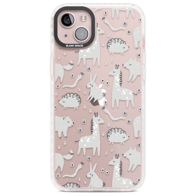 Adorable Mixed Animals Pattern (Clear) Phone Case iPhone 14 Plus / Impact Case Blanc Space